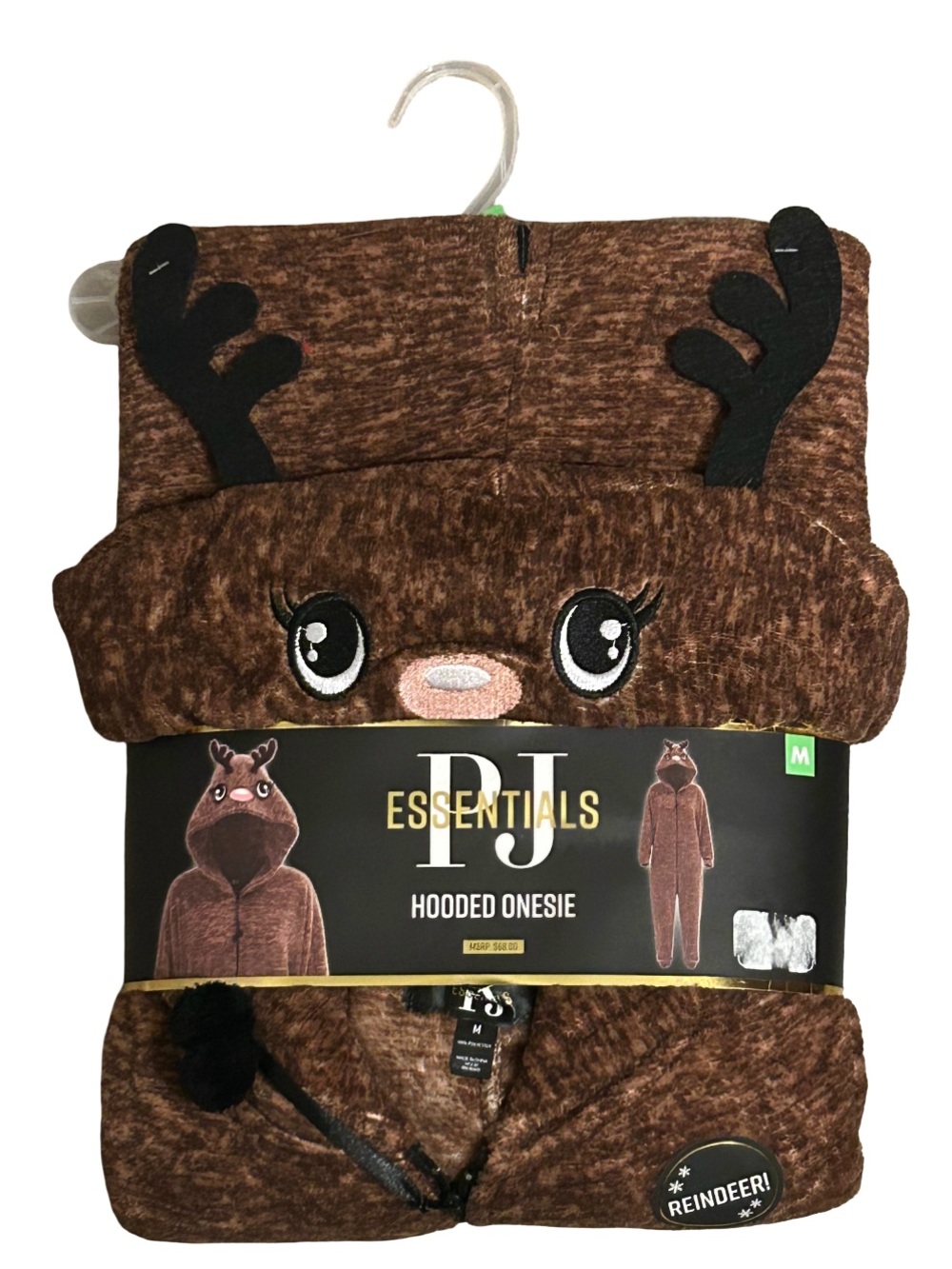 PJ Essentials Reindeer Hooded Onesie Size Medium